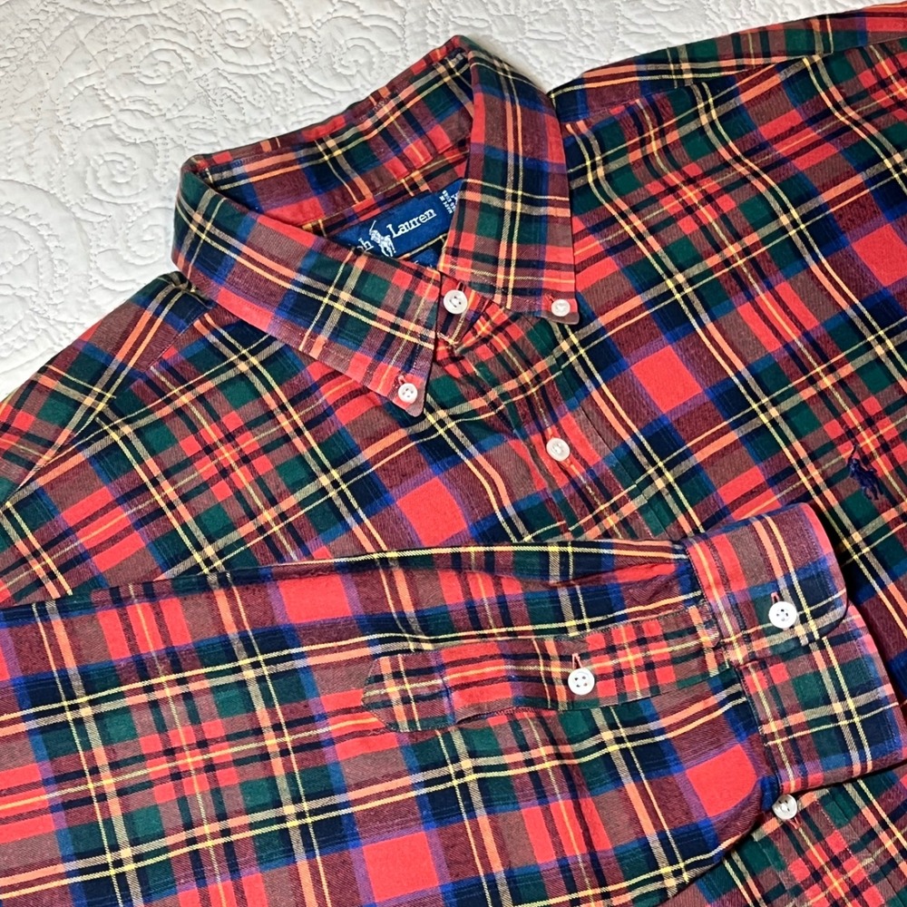 Ralph Lauren Blake Button Down Shirt Mens XL Tartan Plaid Cotton VTG Oversized - Picture 1 of 8